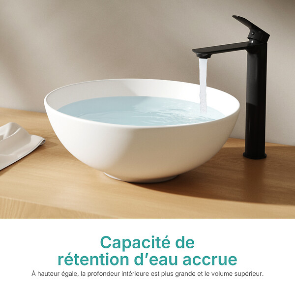 EMKE - EMKE Vasque à Poser en céramique 415 × 415 ×155 mm, Lavabo salle de bain Ronde, Lavabo à poser blanc mat - large