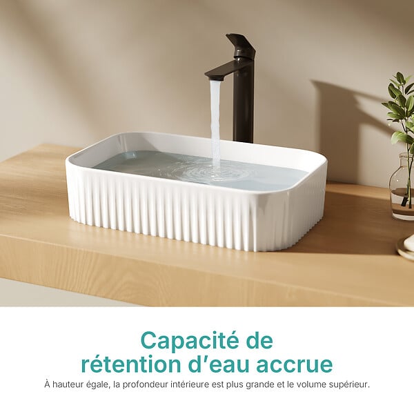 EMKE - EMKE Vasque à poser céramique 45×32×11cm, Lavabo salle de bain rectangulaire, Lavabo en céramique blanc brillant - large
