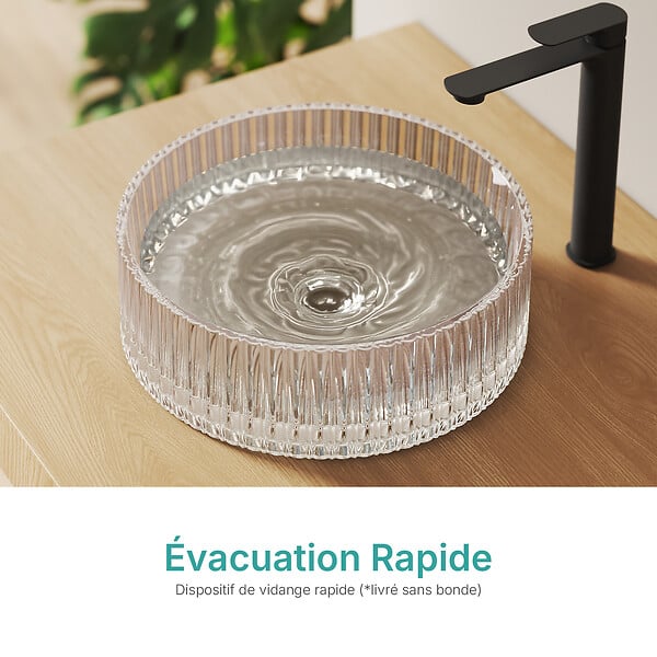 EMKE - EMKE Vasque à Poser en Verre Cristal 400 × 400 ×120 mm, Rond, Lavabo en Verre Iridescent - large