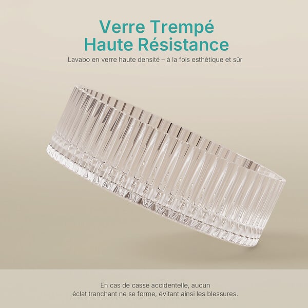 EMKE - EMKE Vasque à Poser en Verre Cristal 400 × 400 ×120 mm, Rond, Lavabo en Verre Iridescent - large