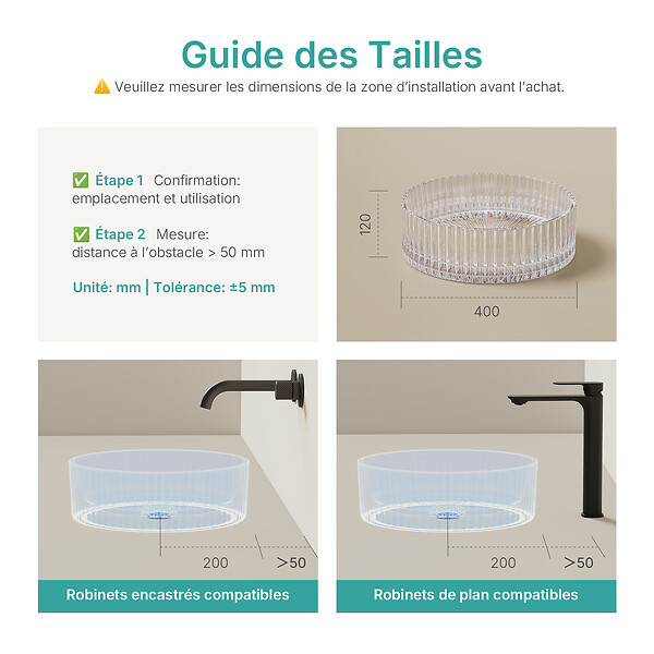 EMKE - EMKE Vasque à Poser en Verre Cristal 400 × 400 ×120 mm, Rond, Lavabo en Verre Iridescent - large