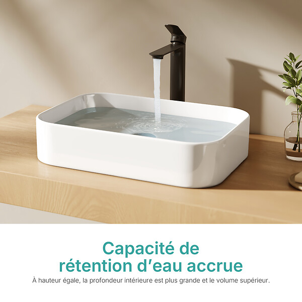 EMKE - EMKE Vasque à poser céramique 505×370×110 mm, Lavabo salle de bain rectangulaire, Lavabo en céramique blanc brillant - large