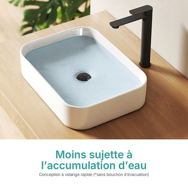 EMKE - EMKE Vasque à poser céramique 505×370×110 mm, Lavabo salle de bain rectangulaire, Lavabo en céramique blanc brillant - large
