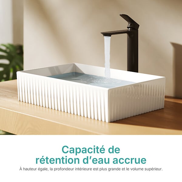 EMKE - EMKE Vasque à poser céramique 45×32×11cm, Lavabo salle de bain rectangulaire, Lavabo en céramique blanc brillant - large