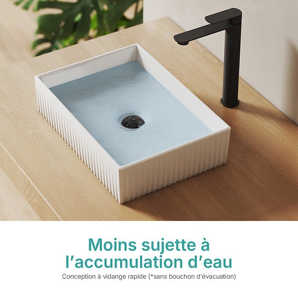 EMKE - EMKE Vasque à poser céramique 45×32×11cm, Lavabo salle de bain rectangulaire, Lavabo en céramique blanc brillant - large