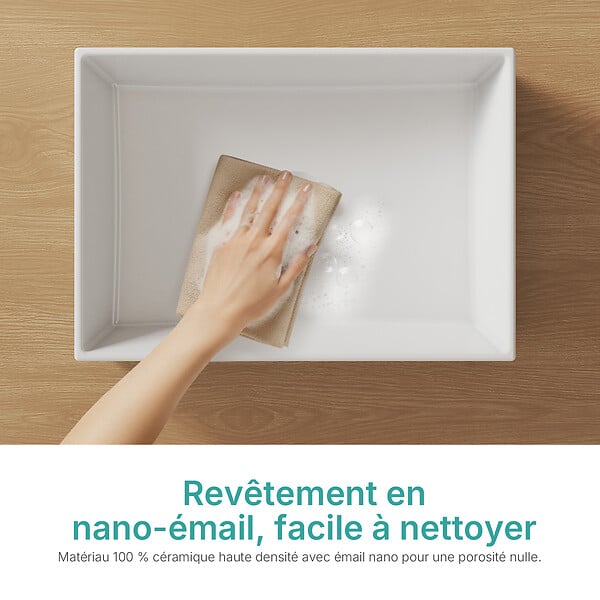 EMKE - EMKE Vasque à poser céramique 45×32×11cm, Lavabo salle de bain rectangulaire, Lavabo en céramique blanc brillant - large