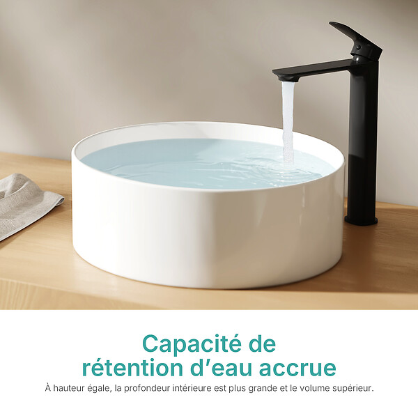 EMKE - EMKE Vasque à Poser en céramique 352 × 352 ×112 mm, Lavabo salle de bain Ronde, Lavabo à poser blanc brillant - large