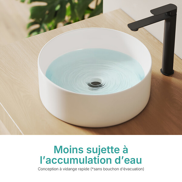 EMKE - EMKE Vasque à Poser en céramique 352 × 352 ×112 mm, Lavabo salle de bain Ronde, Lavabo à poser blanc brillant - large