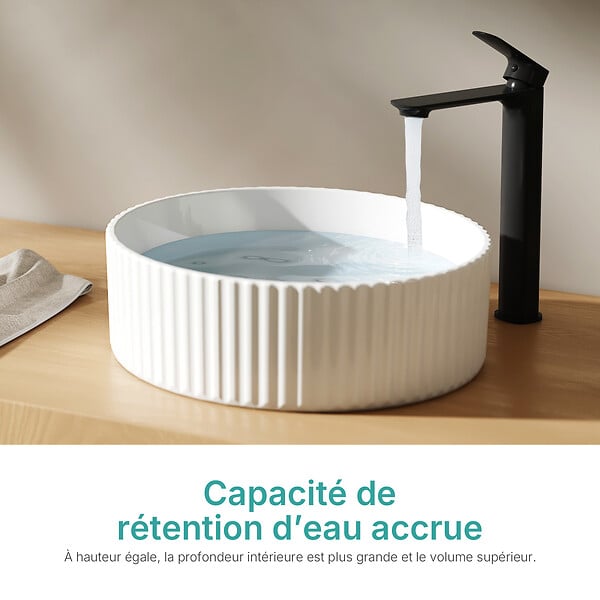 EMKE - EMKE Vasque à Poser en céramique 360 × 360 ×115 mm, Lavabo salle de bain Ronde, Lavabo à poser blanc brillant - large