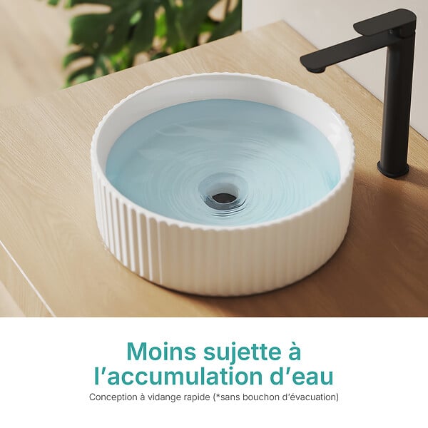 EMKE - EMKE Vasque à Poser en céramique 360 × 360 ×115 mm, Lavabo salle de bain Ronde, Lavabo à poser blanc brillant - large