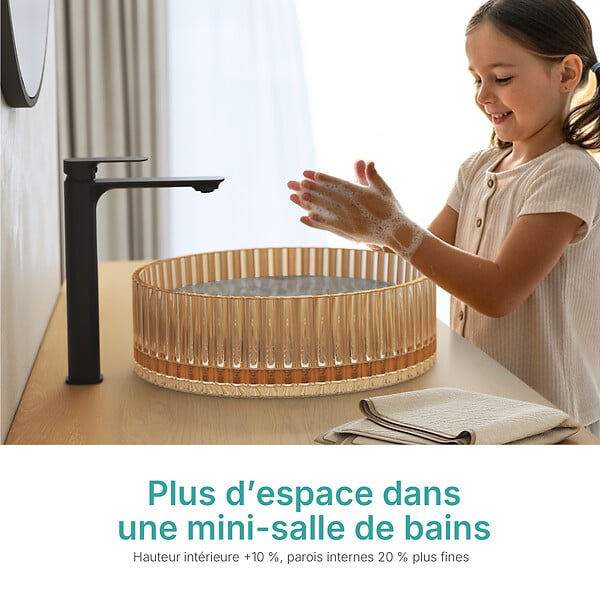 EMKE - EMKE Vasque à Poser en Verre Cristal 400 × 400 ×120 mm, Rond, Lavabo en Verre Or Rose - large