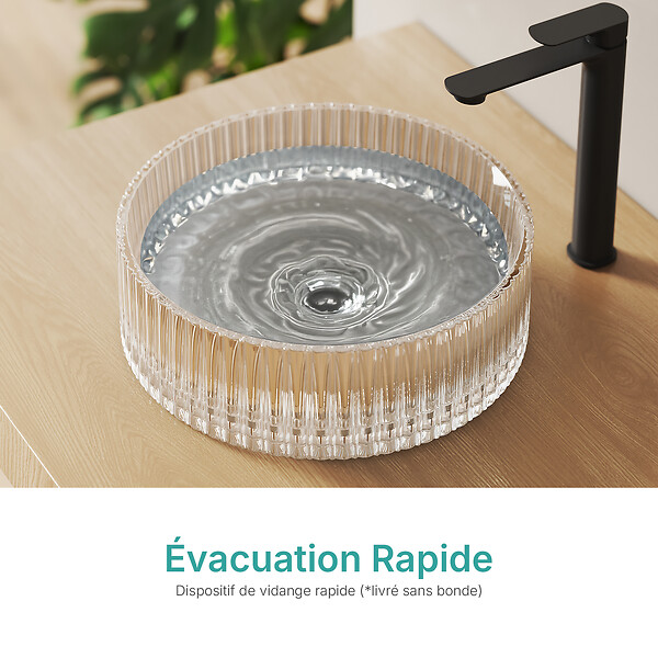 EMKE - EMKE Vasque à Poser en Verre Cristal 400 × 400 ×120 mm, Rond, Lavabo en Verre Transparent - large