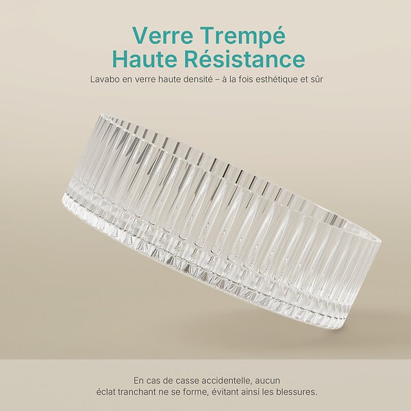 EMKE - EMKE Vasque à Poser en Verre Cristal 400 × 400 ×120 mm, Rond, Lavabo en Verre Transparent - large