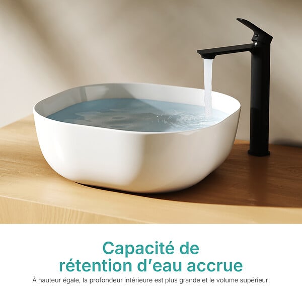 EMKE - EMKE Vasque à poser céramique 415×415×145 mm, Lavabo salle de bain carré, Lavabo en céramique blanc brillant - large