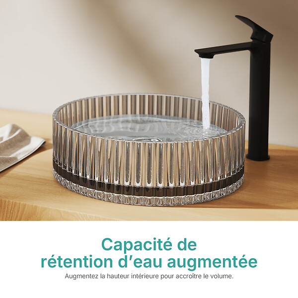 EMKE - EMKE Vasque à Poser en Verre Cristal 400 × 400 ×120 mm, Rond, Lavabo en Verre Transparent Gris - large