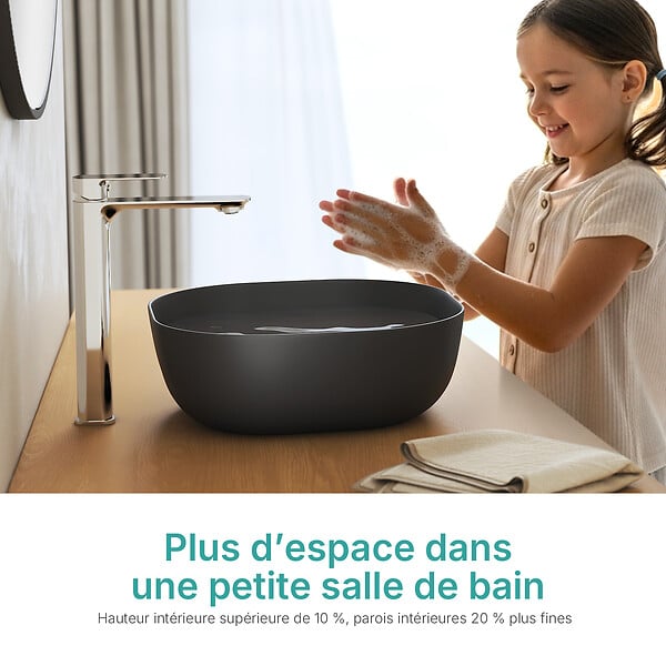 EMKE - EMKE Vasque à poser céramique 415×415×145 mm, Lavabo salle de bain carré, Lavabo en céramique noir mat - large