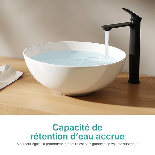 EMKE - EMKE Vasque à Poser en céramique 415 × 415 ×155 mm, Lavabo salle de bain Ronde, Lavabo à poser blanc brillant - large