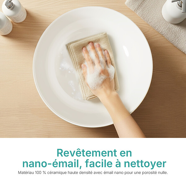EMKE - EMKE Vasque à Poser en céramique 415 × 415 ×155 mm, Lavabo salle de bain Ronde, Lavabo à poser blanc brillant - large