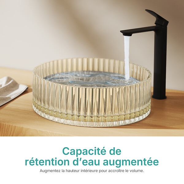 EMKE - EMKE Vasque à Poser en Verre Cristal 400 × 400 ×120 mm, Rond, Lavabo en Verre Or  Champagne - large
