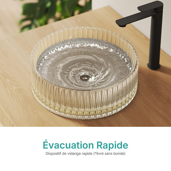 EMKE - EMKE Vasque à Poser en Verre Cristal 400 × 400 ×120 mm, Rond, Lavabo en Verre Or  Champagne - large