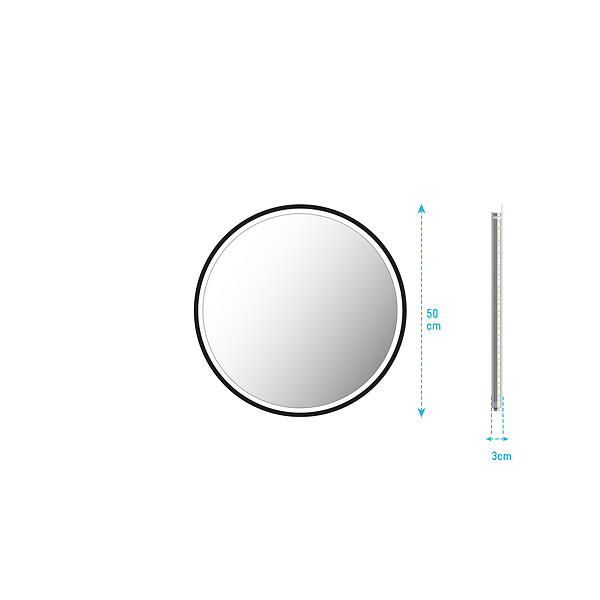 AURLANE - Miroir salle de bain ROND avec éclairage LED et contour noir - Diam 50cm - large