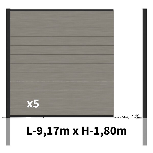 DECKLINEA - Kit Clôture Bois Composite Platine 9x1,8m RIO - Poteaux en Aluminium Noir - Brise Vue - Palissade - large
