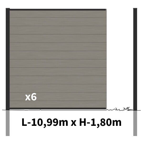 DECKLINEA - Kit Clôture Bois Composite Platine 11x1,8m RIO - Poteaux en Aluminium Noir - Brise Vue - Palissade - large
