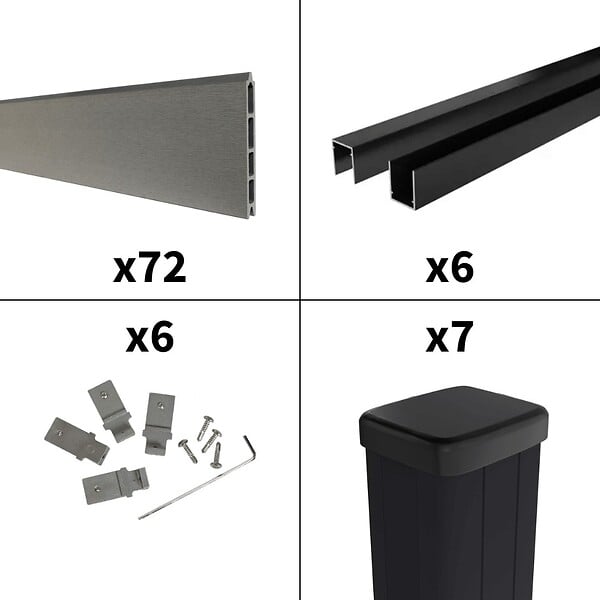 DECKLINEA - Kit Clôture Bois Composite Platine 11x1,8m RIO - Poteaux en Aluminium Noir - Brise Vue - Palissade - large
