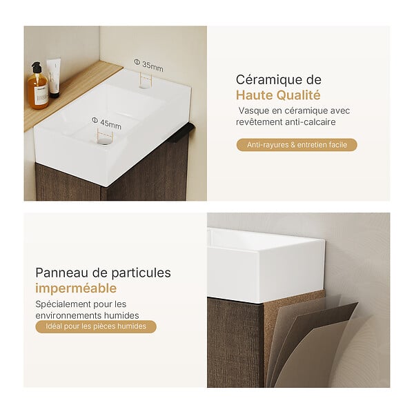 EMKE - EMKE Meuble de Salle de Bain Suspendu avec Vasque en Céramique, Meuble Vasque Chêne 417x240x646 mm pour Salle de Bains & WC - large
