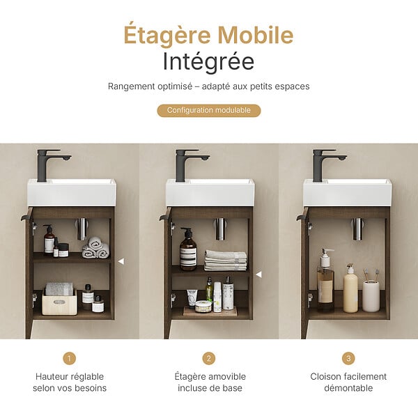 EMKE - EMKE Meuble de Salle de Bain Suspendu avec Vasque en Céramique, Meuble Vasque Chêne 417x240x646 mm pour Salle de Bains & WC - large