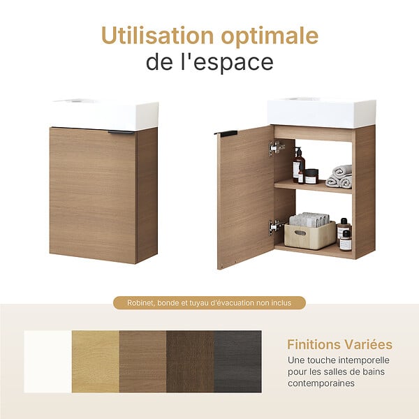 EMKE - EMKE Meuble de Salle de Bain Suspendu avec Vasque en Céramique, Meuble Vasque Chêne Doré Mat 417x240x646 mm pour Salle de Bains & WC - large