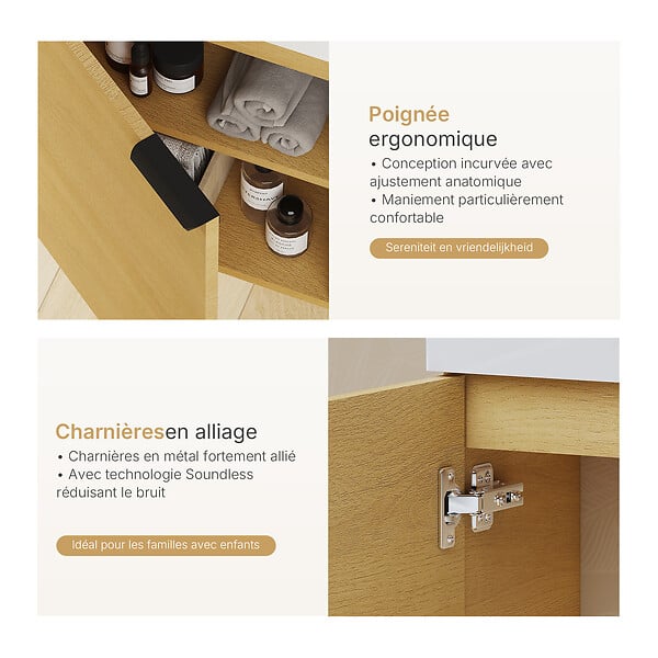 EMKE - EMKE Meuble de Salle de Bain Suspendu avec Vasque en Céramique, Meuble Vasque Bois Naturel 417x240x646 mm pour Salle de Bains & WC - large