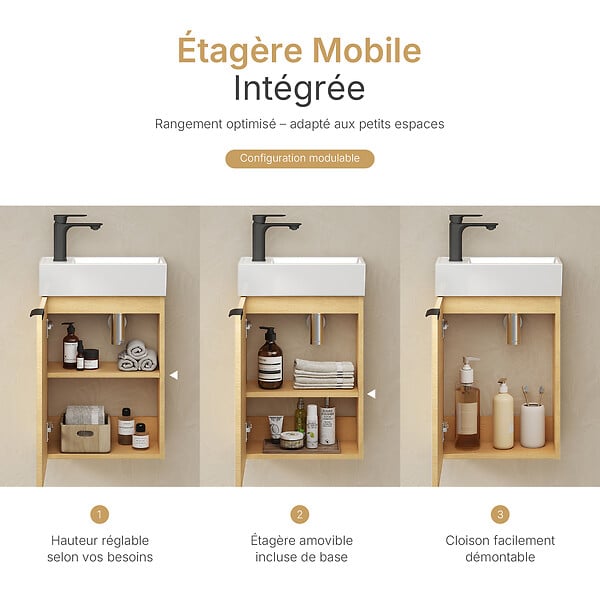 EMKE - EMKE Meuble de Salle de Bain Suspendu avec Vasque en Céramique, Meuble Vasque Bois Naturel 417x240x646 mm pour Salle de Bains & WC - large