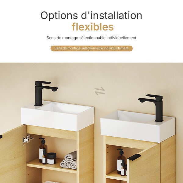 EMKE - EMKE Meuble de Salle de Bain Suspendu avec Vasque en Céramique, Meuble Vasque Bois Naturel 417x240x646 mm pour Salle de Bains & WC - large