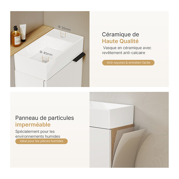 EMKE - EMKE Meuble de Salle de Bain Suspendu avec Vasque en Céramique, Meuble Vasque Blanc 417x240x646 mm pour Salle de Bains & WC - large