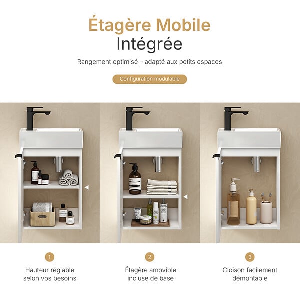 EMKE - EMKE Meuble de Salle de Bain Suspendu avec Vasque en Céramique, Meuble Vasque Blanc 417x240x646 mm pour Salle de Bains & WC - large