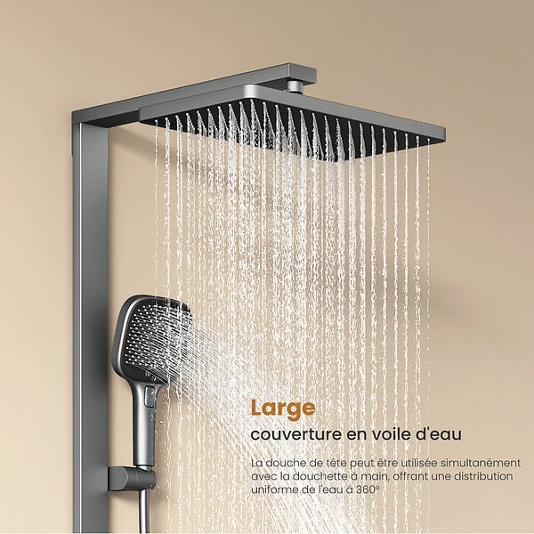EMKE - EMKE Colonne de douche Gris Anthracite avec plaque de 40 cm, douche à effet pluie de 36 cm, douchette à main avec 4  in 1 jets Système de douche - large