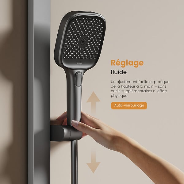 EMKE - EMKE Colonne de douche Gris Anthracite avec plaque de 40 cm, douche à effet pluie de 36 cm, douchette à main avec 4  in 1 jets Système de douche - large
