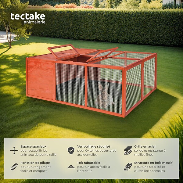 TECTAKE - Clapier MURPHY pliable avec toit ouvrant marron - large