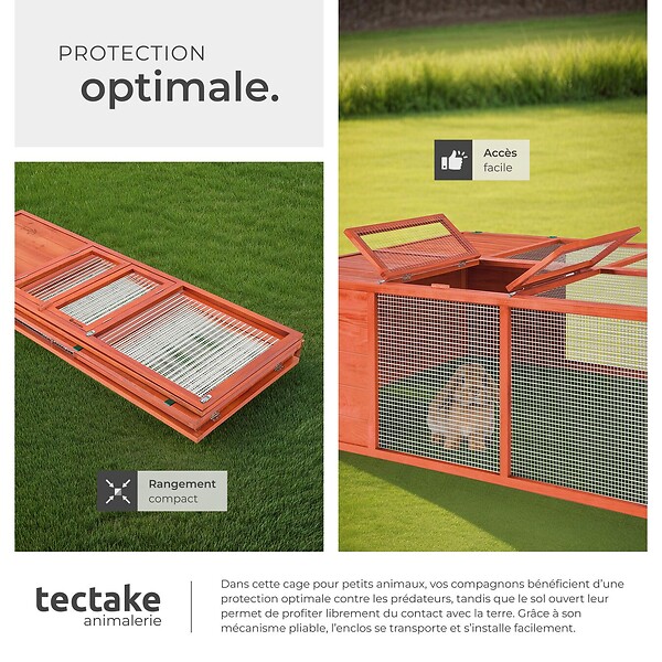 TECTAKE - Clapier MURPHY pliable avec toit ouvrant marron - large