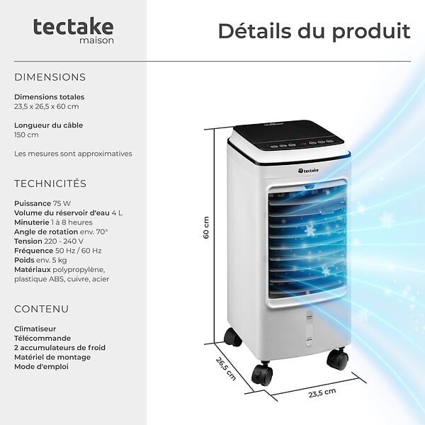 TECTAKE - Rafraîchisseur d'air mobile blanc - large