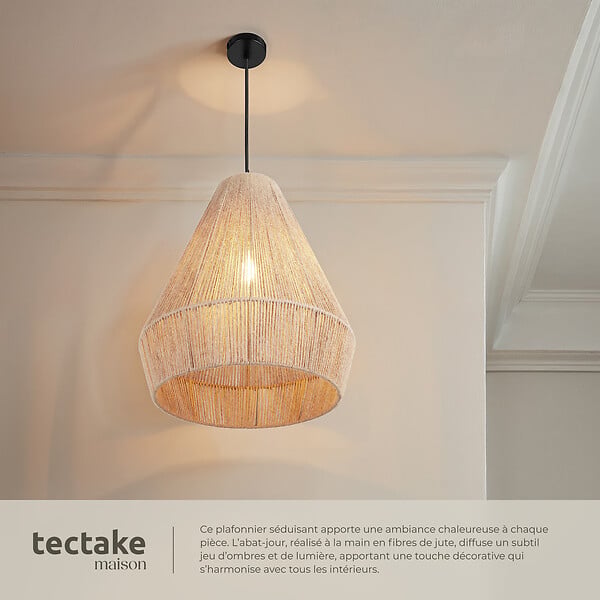 TECTAKE - Suspension SURI en jute au style bohème 40W marron naturel - large