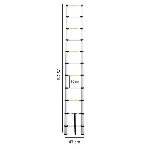SECURY-T - Echelle télescopique aluminium 11 marches H 3,2M avec crochets démontables et barre stabilisatrice - large