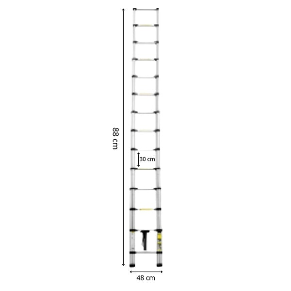 SECURY-T - Echelle télescopique aluminium 14 marches H 4,1M avec crochets démontables et barre stabilisatrice - large
