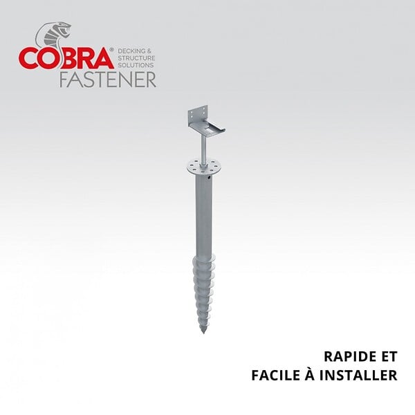 DECKLINEA - Vis de Fondation SPIRAL - Pour Terrasse - Hauteur : 80 cm - Support en L inclus - Fixation Sans Beton - large