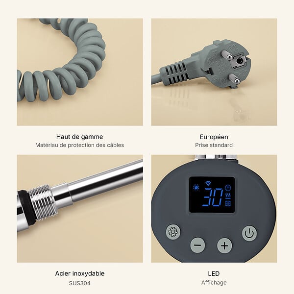 EMKE - EMKE Élément Chauffant Électrique 300W  avec Thermostat, pour sèche-Serviettes, radiateur électrique de Salle de Bain, Anthracite - large