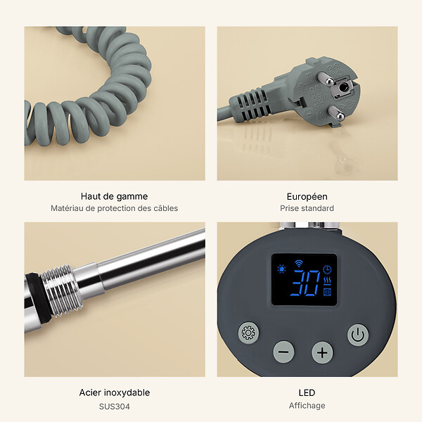 EMKE - EMKE Élément Chauffant Électrique 1200W  avec Thermostat, pour sèche-Serviettes, radiateur électrique de Salle de Bain, Anthracite - large