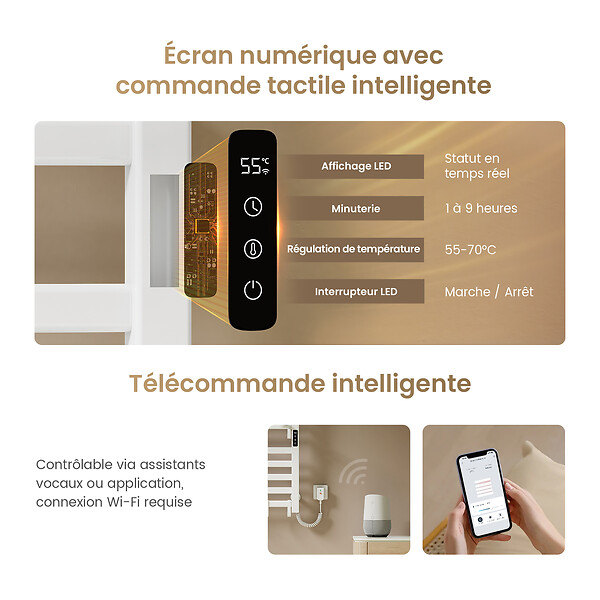 EMKE - EMKE Chauffe-serviettes Électrique 100×50cm, Thermostat Intelligent WiFi, Radiateur de Salle de Bain Électrique, Chauffe-serviettes Électrique, Blanc - large