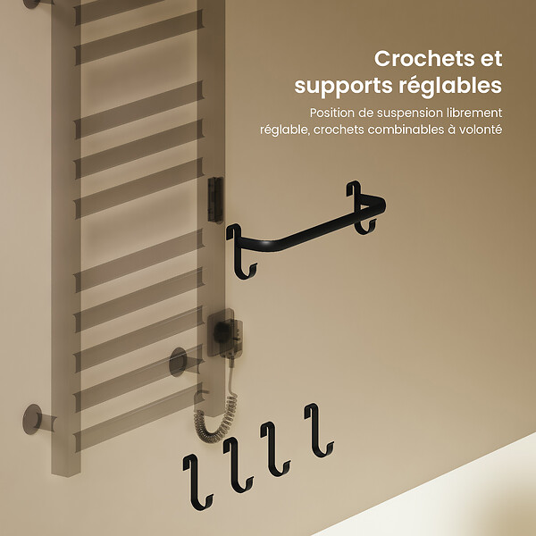 EMKE - EMKE Chauffe-serviettes Électrique 100×50cm, Thermostat Intelligent WiFi, Radiateur de Salle de Bain Électrique, Chauffe-serviettes Électrique, Noir - large