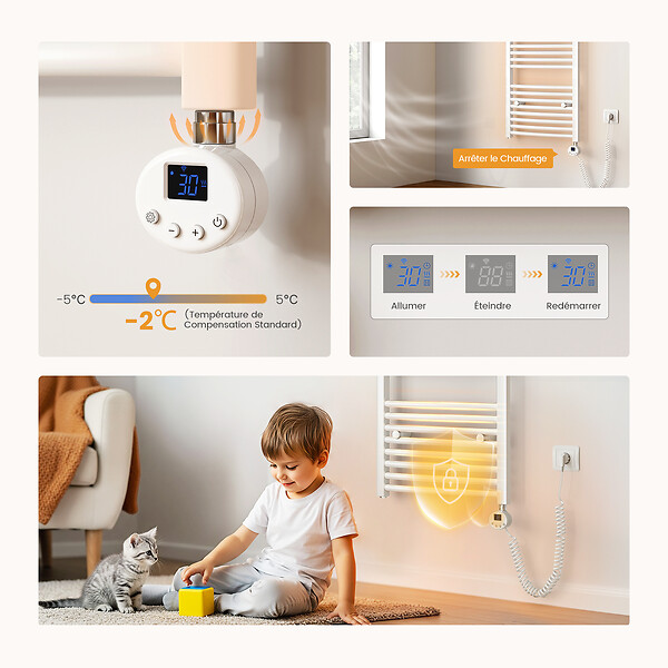 EMKE - EMKE Sèche-Serviettes électrique avec WiFi Thermostat, 1400x 600 mm, Radiateur seche Serviette Electrique Salle de Bain, Blanc, 600W - large